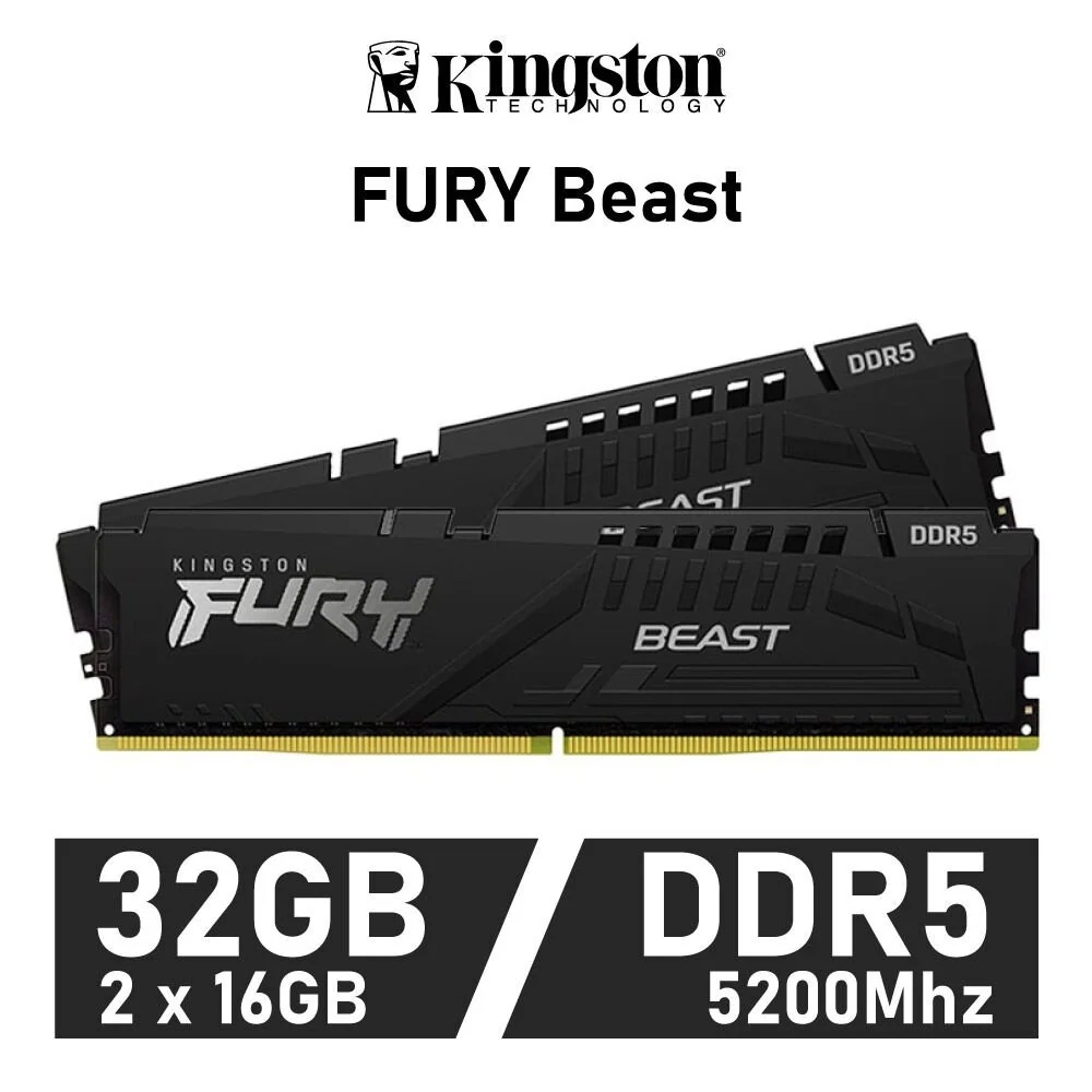 キングストン Kingston 32GB DDR5 5200 16GBx2 Kingston FURY Beast 32GB (2x16GB) 5200MT/s DDR5 CL36 Desktop
