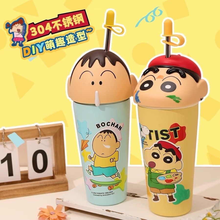 แก้วสแตนเลส Crayon Shinchan ขนาด 600ML ขวดน้ำเก็บความเย็นและความร้อนดีเยี่ยม