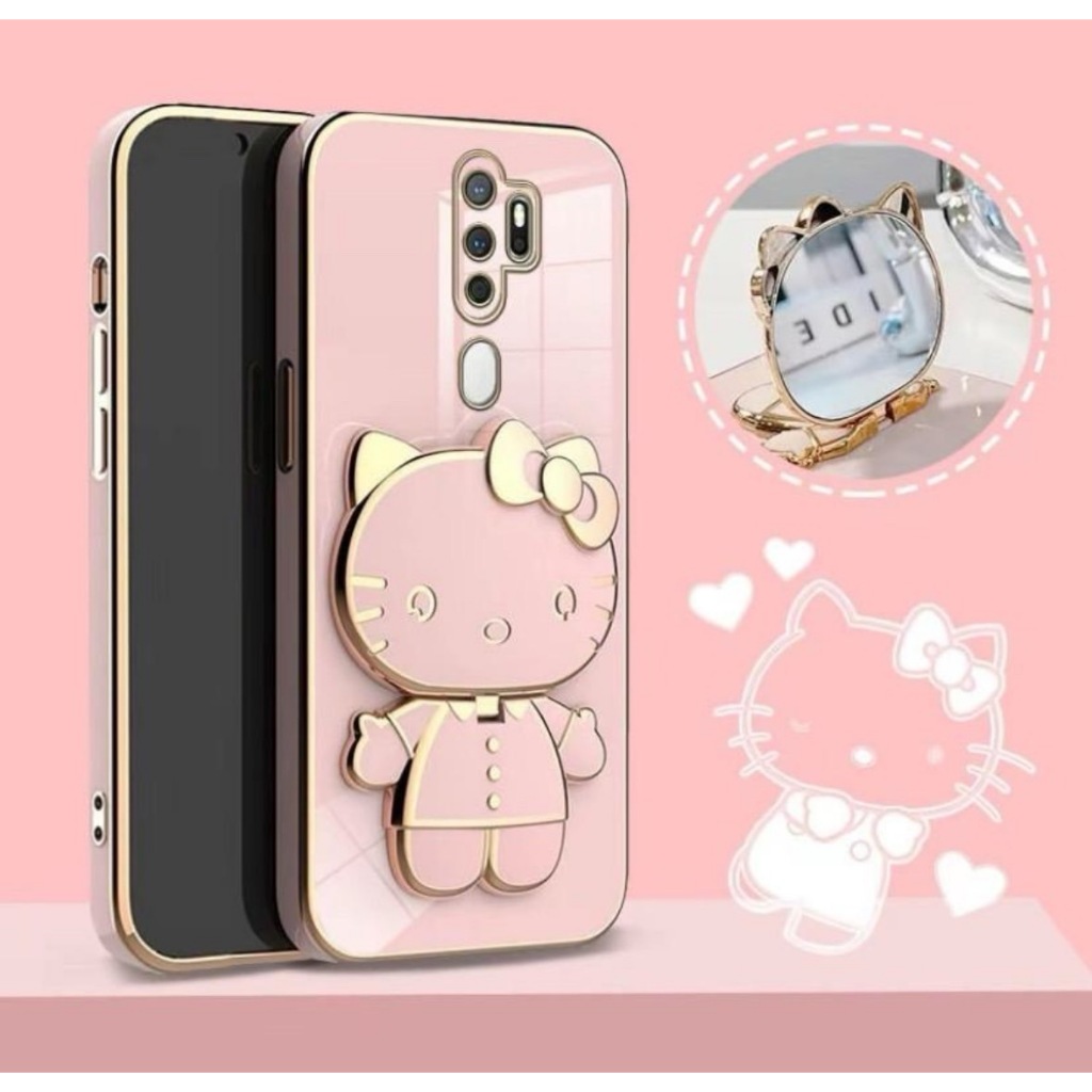 เคส ขาตั้ง คิตตี้ น่ารัก สำหรับ OPPO A9 A5 (2020) A53 A57 4G 5G A77S A77 5G A76 A96 4G  กระจก ตั้งได้ หมุ่นได้