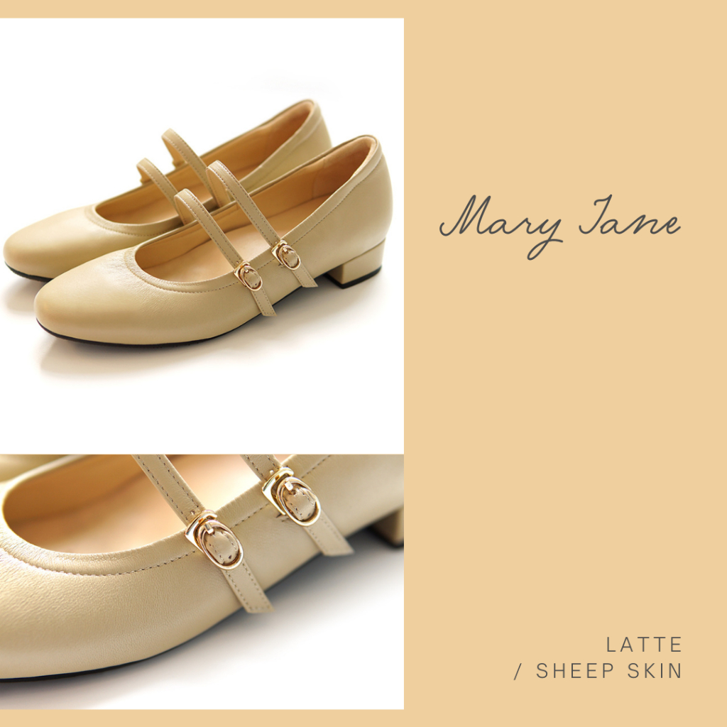 EARL GREY รองเท้าหนังแกะแท้ หนังนิ่ม พื้นนุ่ม มีซัพพอร์ต รุ่น Mary Jane (Heel 1 inch) series in Latt