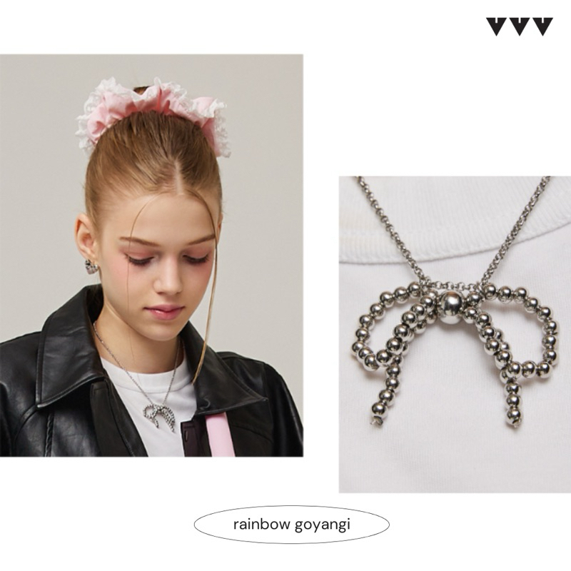 VVV Silver Beads Ribbon Necklace 🎀🤍✨