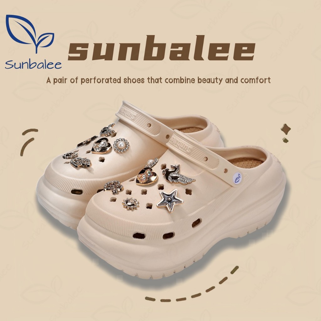 SHO-SUN8694 รองเท้าหัวโต แถมตัวติดน่ารัก ทรงใหม่ สูง 8 CM รองเท้าแบบสวม มีสายรัดส้น วัสดุ EVA สินค้าพร้อมส่ง