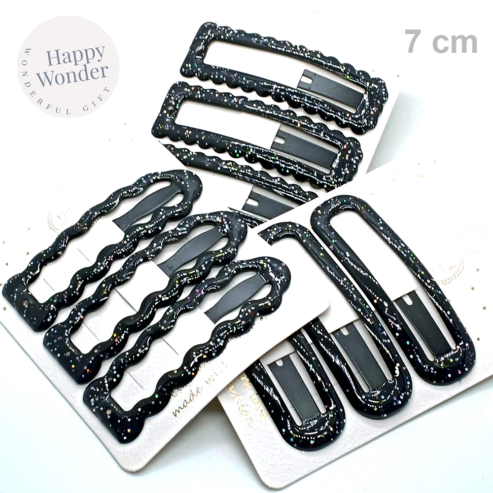 2 - 3 ชิ้น กิ๊บเป๊าะแป๊ะ กิ๊บติดผม สีดำ กลิตเตอร์ กิ๊ฟนักเรียน เคลือบหนา ติดแน่น