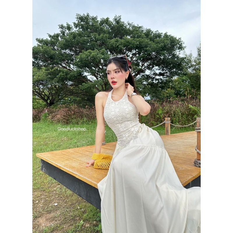 Phapassz - เดรสกระโปรงยาว คัดติ้งสวย ผ้าลูกไม้เนื้อดี งานมีซับใน ด้านหลังมีซิปสวมง่าย Goodluck
