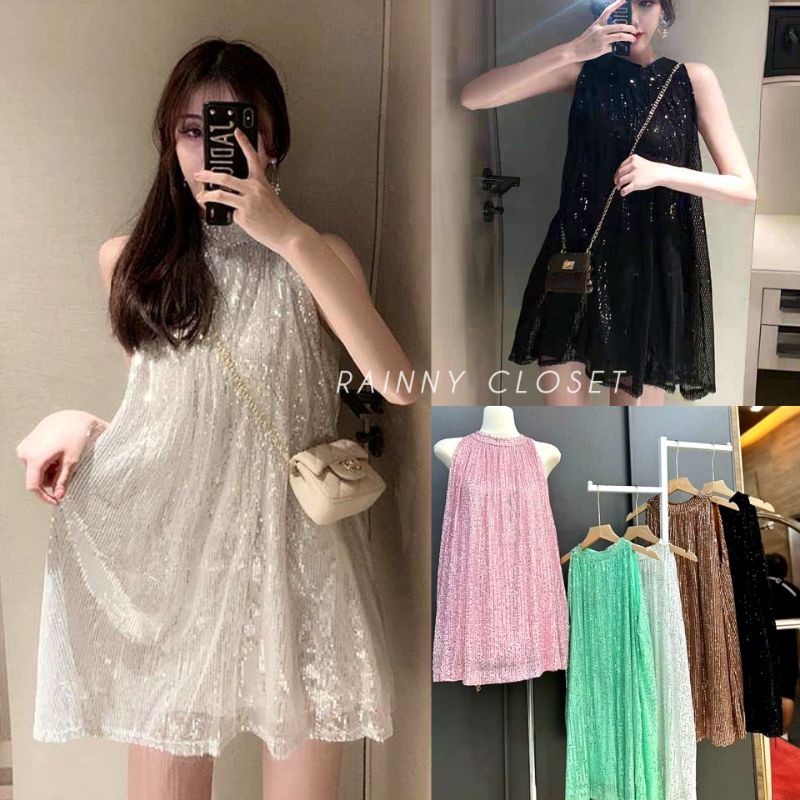 Gritter minidress มินิเดรสคอเต่า ปักกลิตเตอร์ ทรงปล่อย เดรสกลิตเตอร์วิ้งๆ