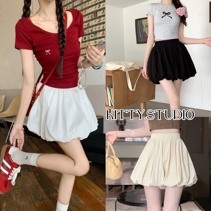Paula พร้อมส่ง กระโปรงสั้น กระโปรงพองๆ ทรงเอมินิ เซ็กซี่ กางเกงขาสั้น เอวสูง มีซักใน มีกระเป๋า สาวอ้วนใส่ได้ สไตล์เกาหลี