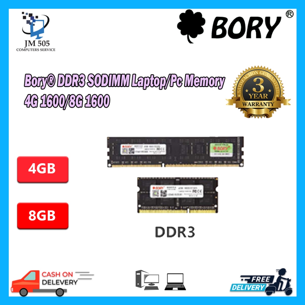 ORIGNAL  BRAND NEW Bory® DDR3 SODIMM NOTEBOOK/PC Memory 8GB/16GB WARRANTY 3-Y