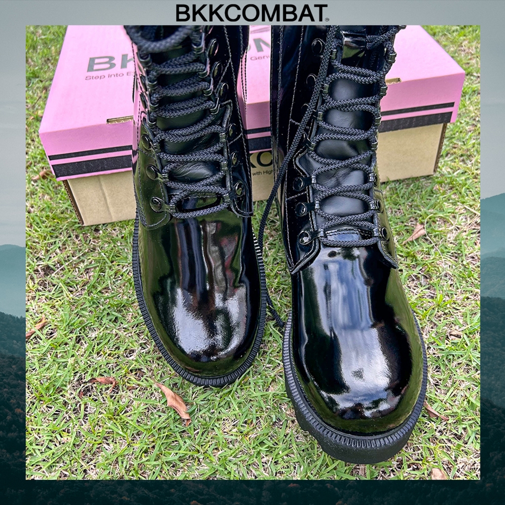 คอมแบท รหัส BKP01 ซิป พื้นโรเสิร์ท หนังขัดมัน(พรีเมี่ยม) หนังวัวแท้ สูง10นิ้ว