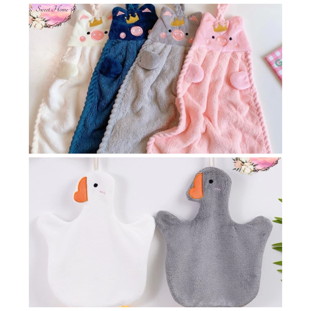 พร้อมส่ง!!! 🐷🐤 ผ้าเช็ดมือ ผ้าขนหนูไมโครไฟเบอร์ ลายหมูและลายห่านน่ารัก🐷🐤 เช็ดจาน ทำความสะอาดห้องครัว