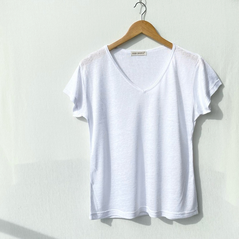 S1 เสื้อยืด คอวีกุ้น ผ้าสลาฟ สาวอวบ สาวตัวเล็ก ใส่ได้ค่ะ