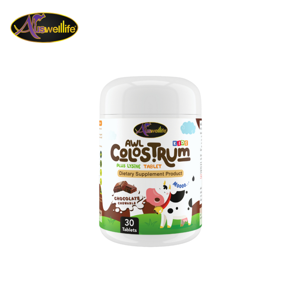 AWL COLOSTRUM PLUS LYSINE ออสเวลไลฟ์ โคลอสตรุ้ม ขนาด 30 เม็ด 1 กระปุก ราคา 390 บาท (Auswelllife)