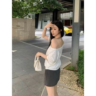 bentoy(Q651)เสื้อยืดแขนสั้น คอกว้าง ปาดไหล่ได้ สีพื้น ผ้านิ่มใส่สบาย สายเกาหลี