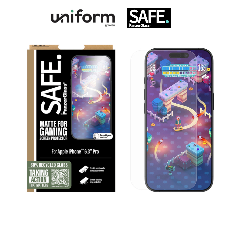 ฟิล์มกระจก SAFE Ultra Wide Fit Matte for iP 16 Pro / 16 Pro Max- Clear