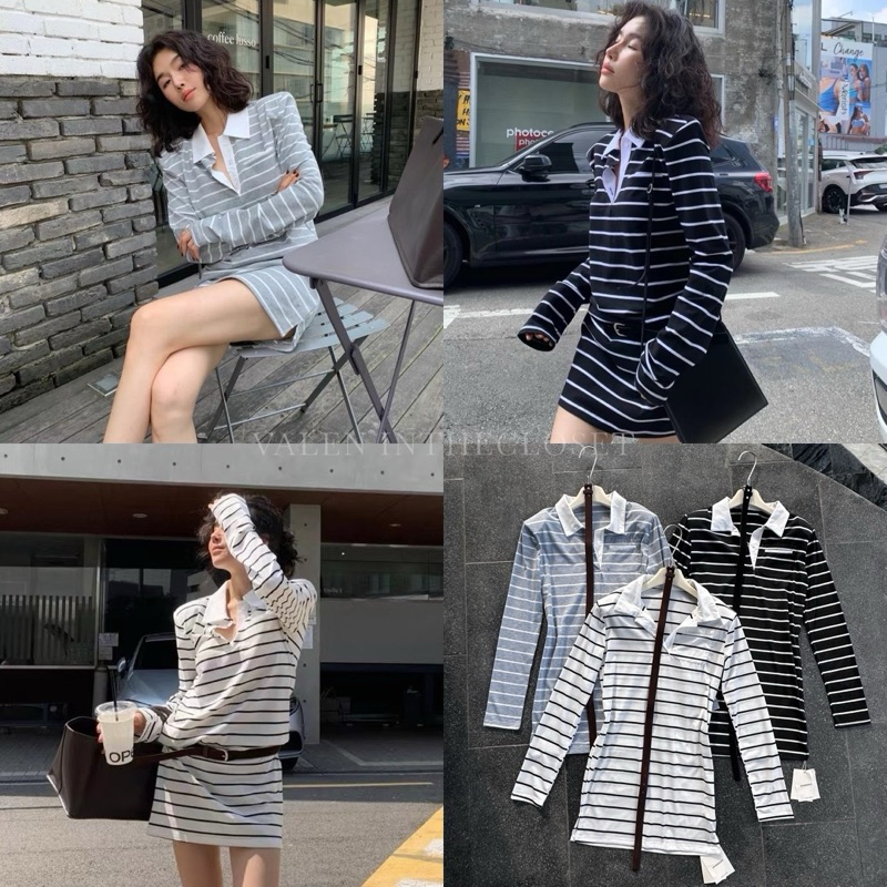 COLLAR STRIPE DRESS 3301📍เดรสแขนยาวคอปก รุ่นนี้มาด้วยกัน2ชิ้น แมทช์คู่กับเข็มขัดกำมะหยี่แล้วจึ้งมาก