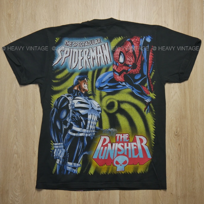 SPIDERMAN VS The PUNISHER ป้ายดาบแดง USA เสื้อการ์ตูน Marvels เสื้อวินเทจ heavy vintage shirt