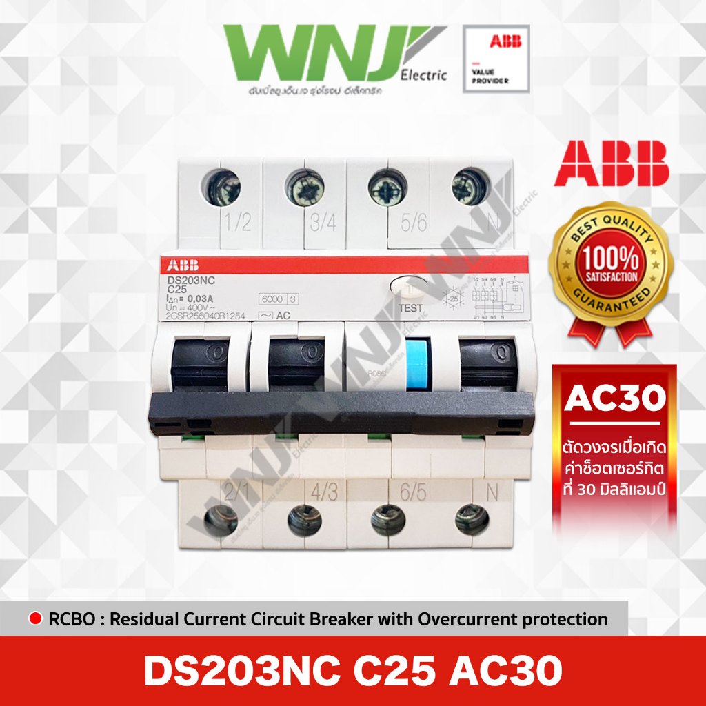ABB RCBO กันดูดรุ่น DS203NC C25 AC30 ขนาด 25 แอมป์(A)