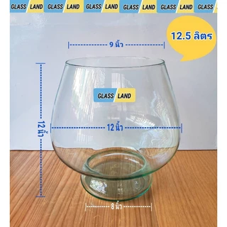 โหลแก้วโอ่งจัมโบ้ทรงมีฐาน โหลน้ำลำไย ลำตัว12นิ้ว สูง12 นิ้ว จุน้ำ12.5 ลิตร[พร้อมส่ง ส่งแตกเคลมได้คะเกรดรวม120]น้ำหวาน