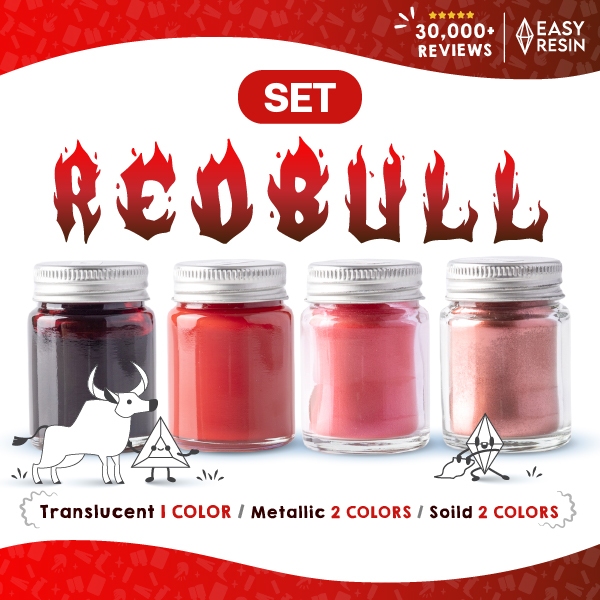 สีผสมเรซิ่นจัดให้ REDBULL SET เมทัลลิคประกาย สีสด ไม่จับตัวเป็นก้อน ใช้กับเรซิ่นทุกชนิด-Easy Resin