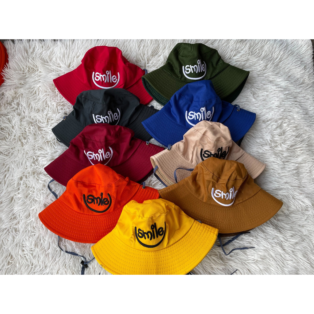 หมวกบักเก็ต ปัก(Smile)มีสายรัดปรับขนาดได้ มี 9 สี ใส่กันแดด แฟชั้น