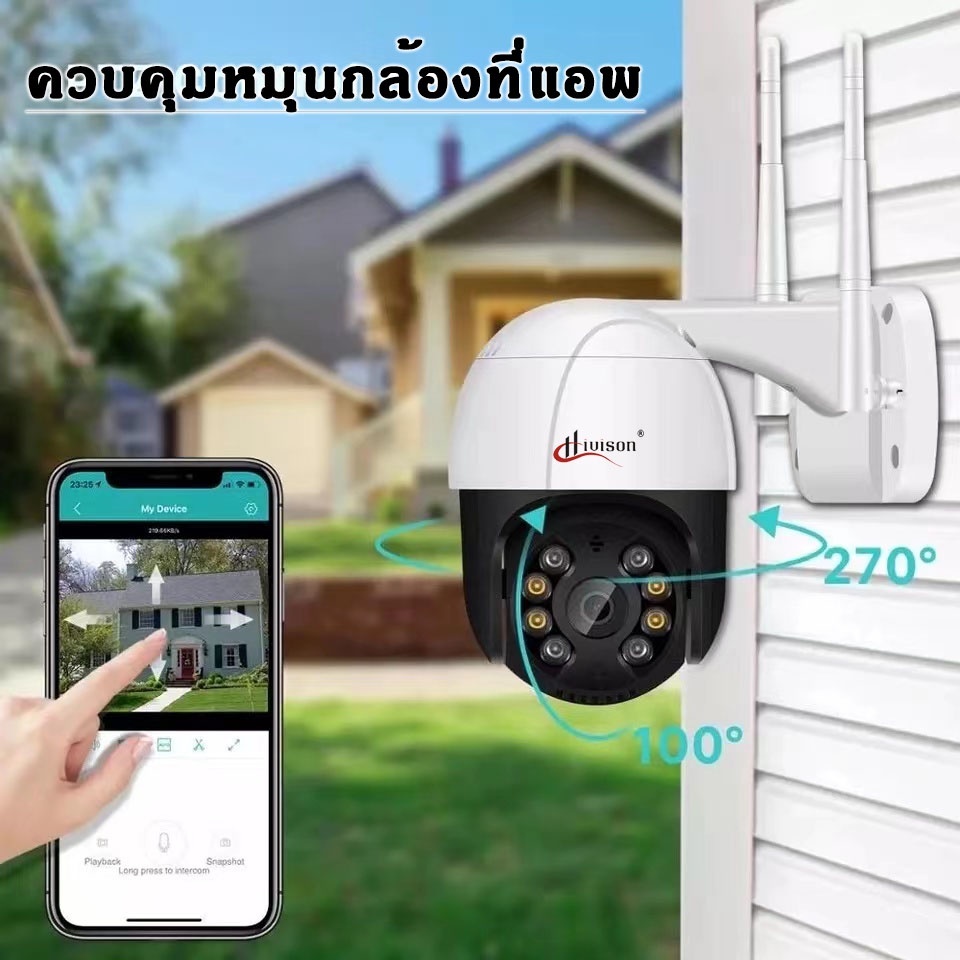 Hivison กล้องวงจรปิดไร้สาย HD1080P Full Color PTZ กันน้ำ กันฝน Wifi มีภาษาไทย 2-way audio ไฟ LED