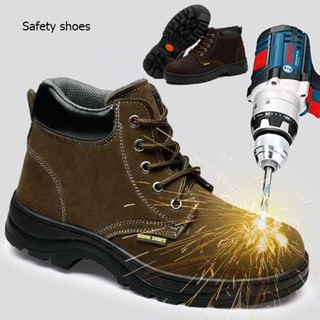 รองเท้าเซฟตี้ หนังกลับหนังวัว รองเท้าทำงานไซต์ก่อสร้างป้องกั…