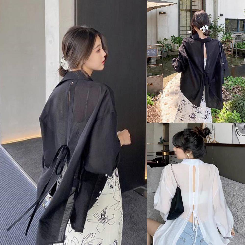 เสื้อเชิ๊ตผ้าซีฟองผ่าหลังผูกหลัง กระดุมหน้า (R  No. 03,04) K7693