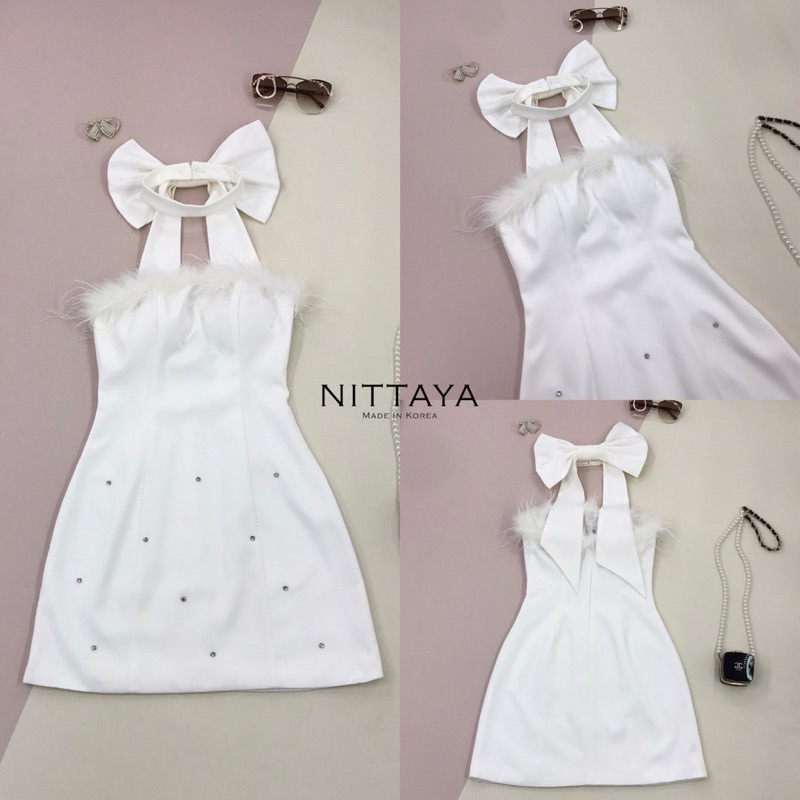 💎พร้อมส่ง💎Nittaya 🩵 เดรสเกาะอกสีขาวครีม