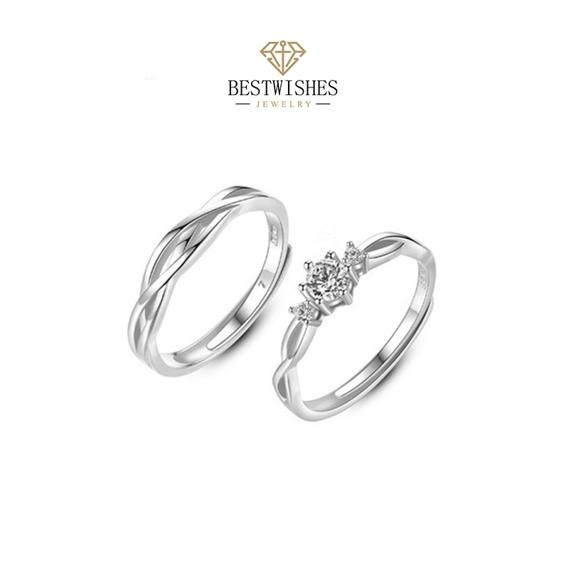 (BW jewerly) ชุด 2 แหวนทองคำขาว แหวนสุภาพสตรี แหวนเงิน แหวนแฟชั่น แหวนเงิน แหวนคู่ แหวนของขวัญ JZ002