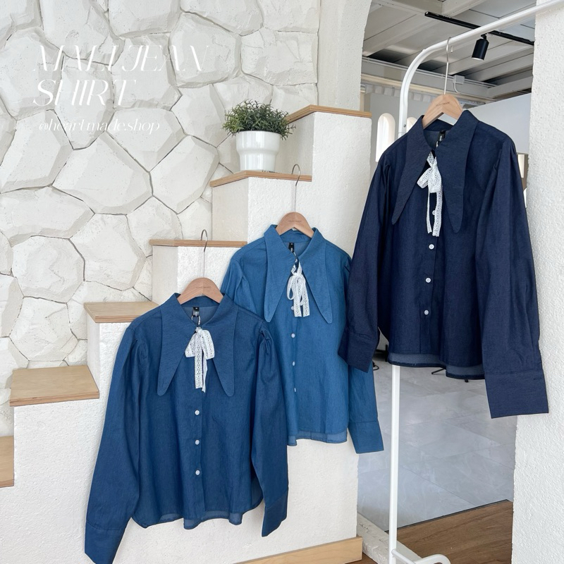 (C27) Heartmade - Mili Jean Shirt 💓🏷️ (สินค้าพร้อมส่ง) เสื้อยีนส์เชิ้ต กระดุมหน้า แต่งริบบิ้นโบว์