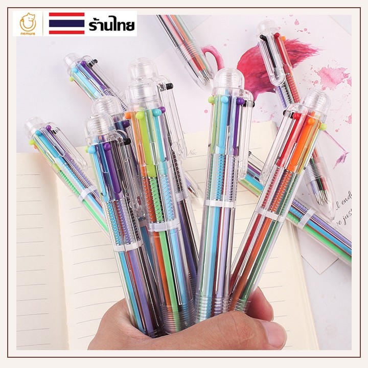 ซื้อ (P-189) ปากกาลูกลื่น 6 สี/ด้าม เขียนลื่น สีสวย ติดทน ปากกาจดโน้ต