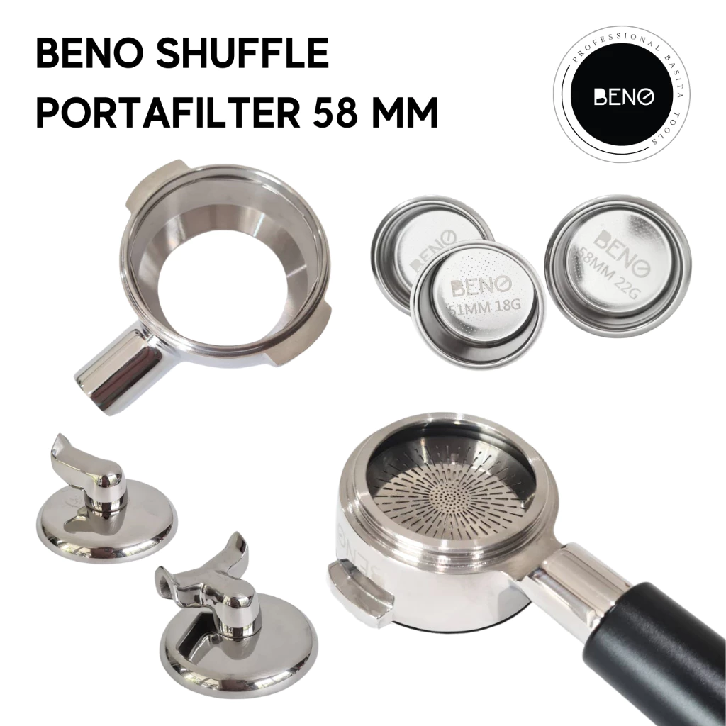 อะไหล่ก้านชงกาแฟ BENO SHUFFLE PORTAFILTER อุปกรณ์เสริม ด้ามจับ ฟิลเตอร์บาสเก็ต แบบตัน ทางน้ำไหล สำหรับหัวกรุ๊ป E61 58 MM