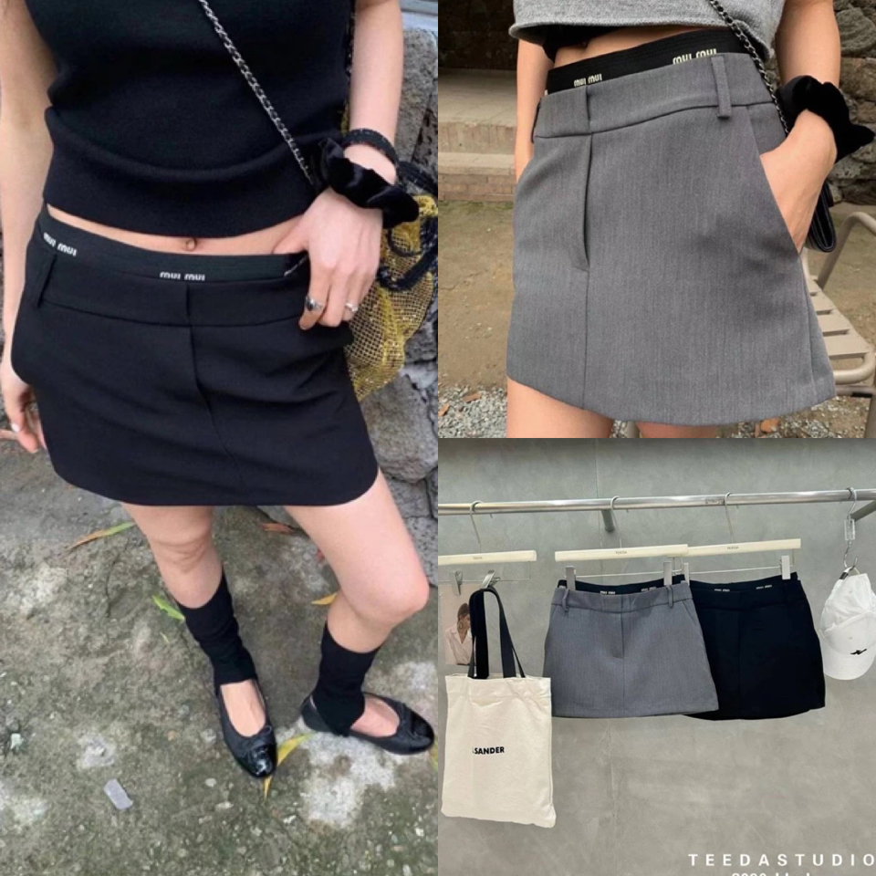 พร้อมส่ง!! MUIMUI SKIRT กระโปรงมิวมิว ทรงสวย มาพร้อมซับในกางเกง ขอบเอวมียางยืด 2ชั้นโชว์แบรนด์เก๋ๆ คัตติ้งเนี๊ยบมากค่ะ