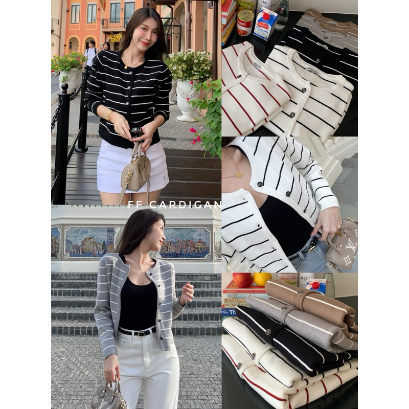 FF Cardigan 990.- คาร์ดิแกนเนื้อหนานุ่ม ดีไซน์สวย แต่งกระดุมFF ใส่แล้วสวยมาก พอดีหุ่น ใส่สบาย