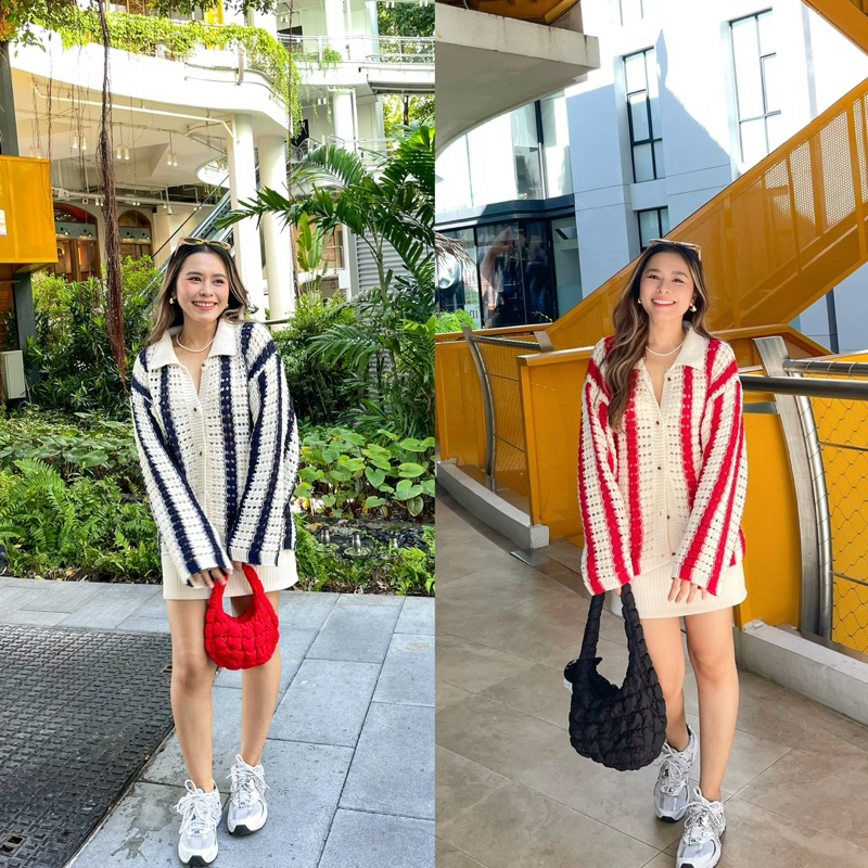 Summerstuff - FLUFFY STRIPE CARDIGAN เสื้อไหมพรมคอปกถักลายทาง