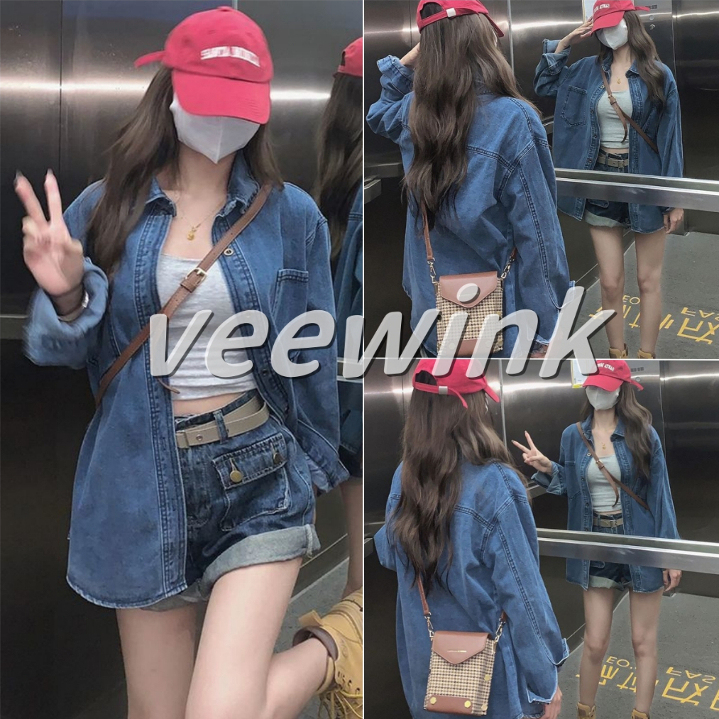 Veewink พร้อมส่งจากกทม เสื้อแจ๊คเก๊ตยีนส์แขนยาว สไตล์เกาหลี หลวมและบาง สะดวกสบาย