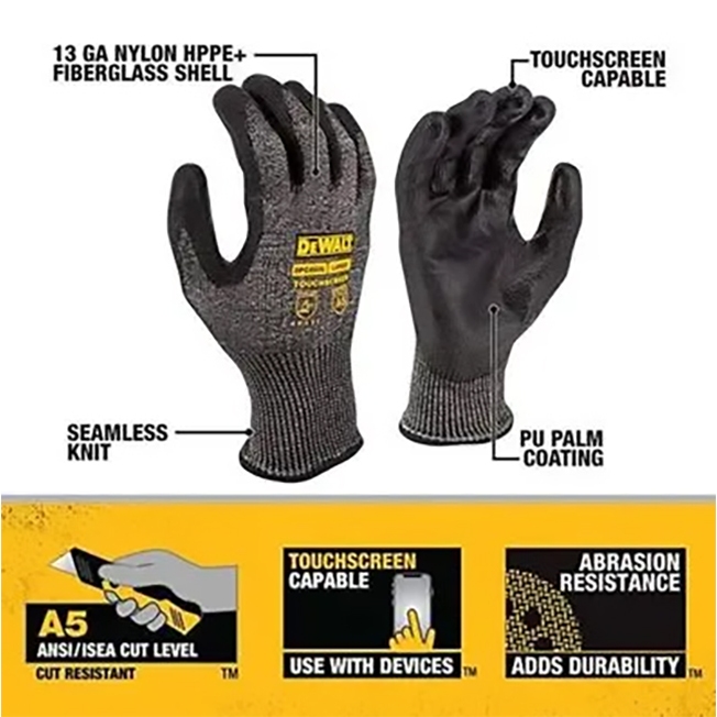 DeWALT ถุงมือกันบาด สำหรับ Touch Screen ไซซ์ L DEWALT รุ่น DPG860