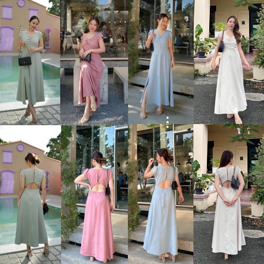 Chic No.9 : Dress - Michael มี 4 สี เดรสสีเขียว ชมพู ฟ้า ครีม ปัดซ้ายที่รูปเพื่อดูขนาดสินค้า