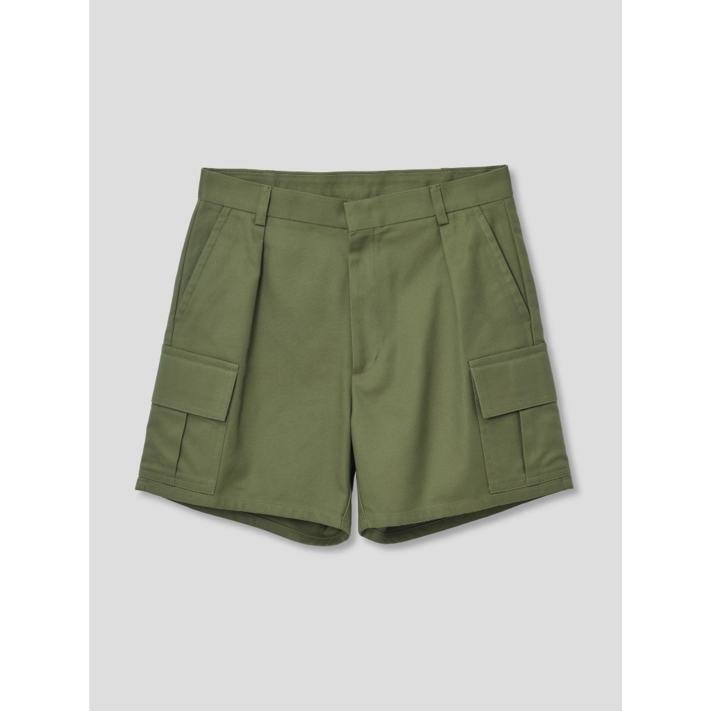 [JBB*]  OLIVE GREEN FRENCH TWILL CARGO SHORTS  เจบีบี กางเกงขาสั้นลำลอง กางเกงคาโก้ขาสั้น มีกระเป๋า ผ้าคอตตอน สีเขียว