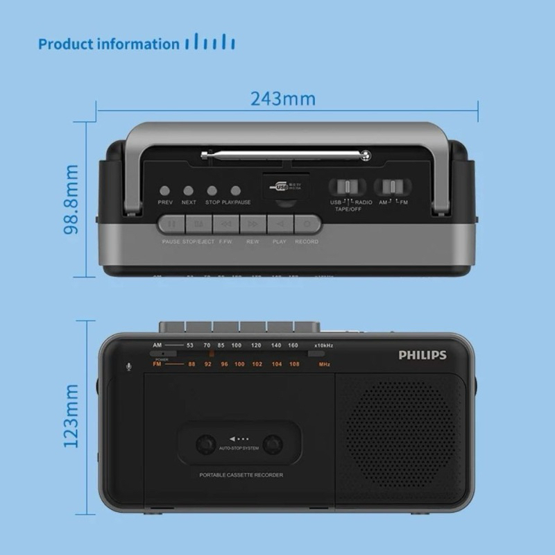 ( พรีออเดอร์ ) PHILIPS เครื่องเล่นเทปคาสเซ็ท, วิทยุ AM-FM, USB / Portable Cassette Player TAR3568 ราคา ถูกที่สุด ดีลบีเคเค แกลเลอรีภาพที่ 6
