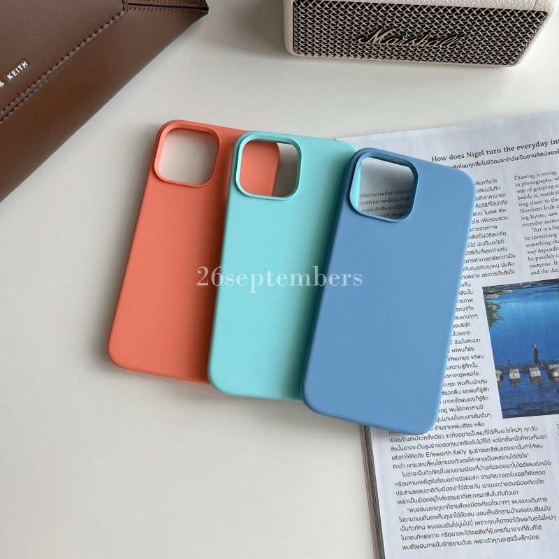 (Set8) เคสซิลิโคน ไม่มีโลโก้ ด้านในบุกำมะหยี่ สำหรับ i12-17 pro max สีส้ม เขียวมิ้นต์ น้ำเงินอ่อน