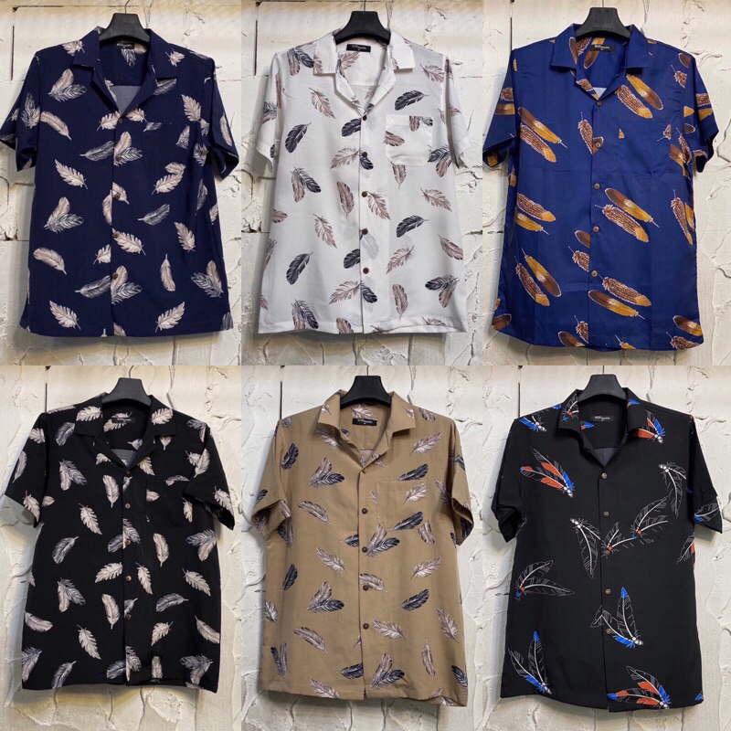 เสื้อฮาวายขนนกกรม ขาว ดำ hawaii ไซส์ m l xl 2xl 3xl 4xl ผ้าไหมซาตินอิตาลี่💯% ผ้านิ่มใส่สบายไม่ร้อน ใส่ได้ทั้งชายและหญิง