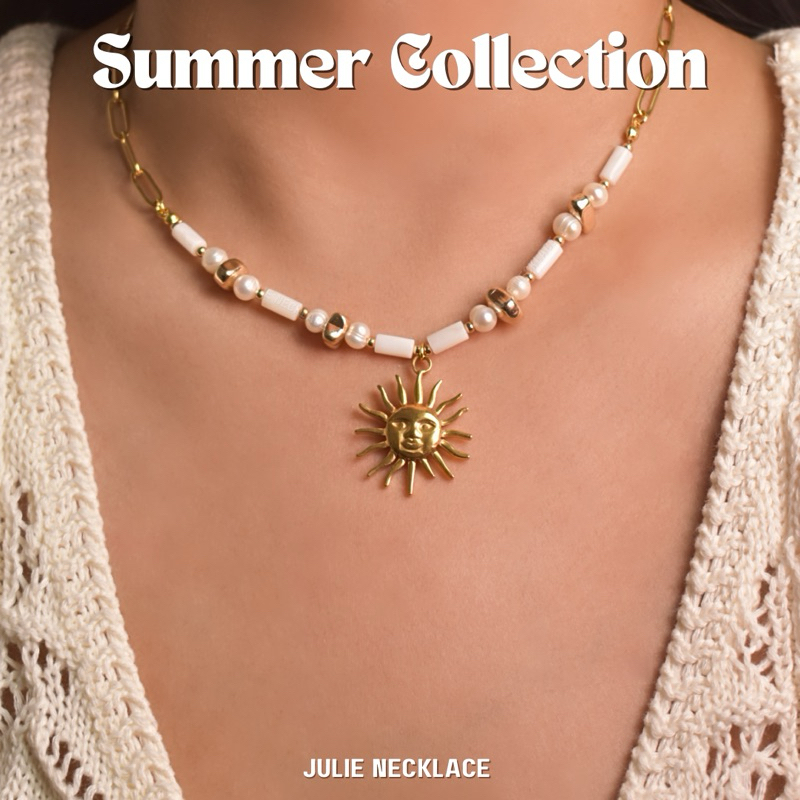 JULIE NECKLACE 🌅🥥🌴 [ โค้ดลด 5%] สร้อยสเเตนเลส ไข่มุกน้ำจืด☀️จี้พระอาทิตย์ วัสดุ สแตนเลส ไม่ซีดจาง ใส่สบาย สไตล์ฤดูร้อน