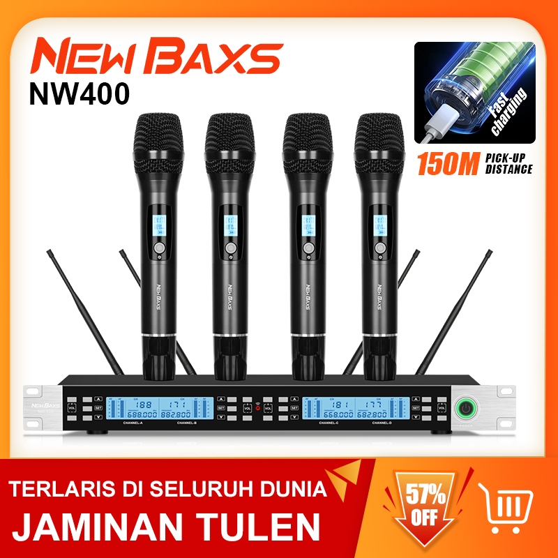 NEW BAXS NW400/NW200 ใหม่ไมโครโฟนไร้สายระดับมืออาชีพ 4/2 ช่องไมโครโฟนมือถือโลหะความถี่ UHF ไมโครโฟนห