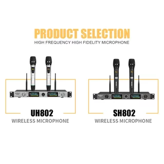 NEW BAXS ไมโครโฟนไร้สาย, UH802/SH802, หนึ่งตัวลากไมโครโฟนไร้สายสองตัว, ไมโครโฟนแร็พลอย UHF, ระยะทาง 150 ม., เสียงที่ดี