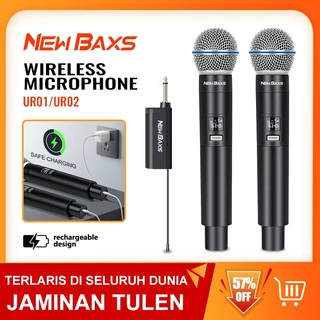 NEW BAXS UR01/UR02 ไมโครโฟนไร้สาย 2 ไมโครโฟนแบบใช้มือถือ 50M ระยะทางรับ UHF FM Cyclic ชาร์จไม่มีการรบกวน KTV
