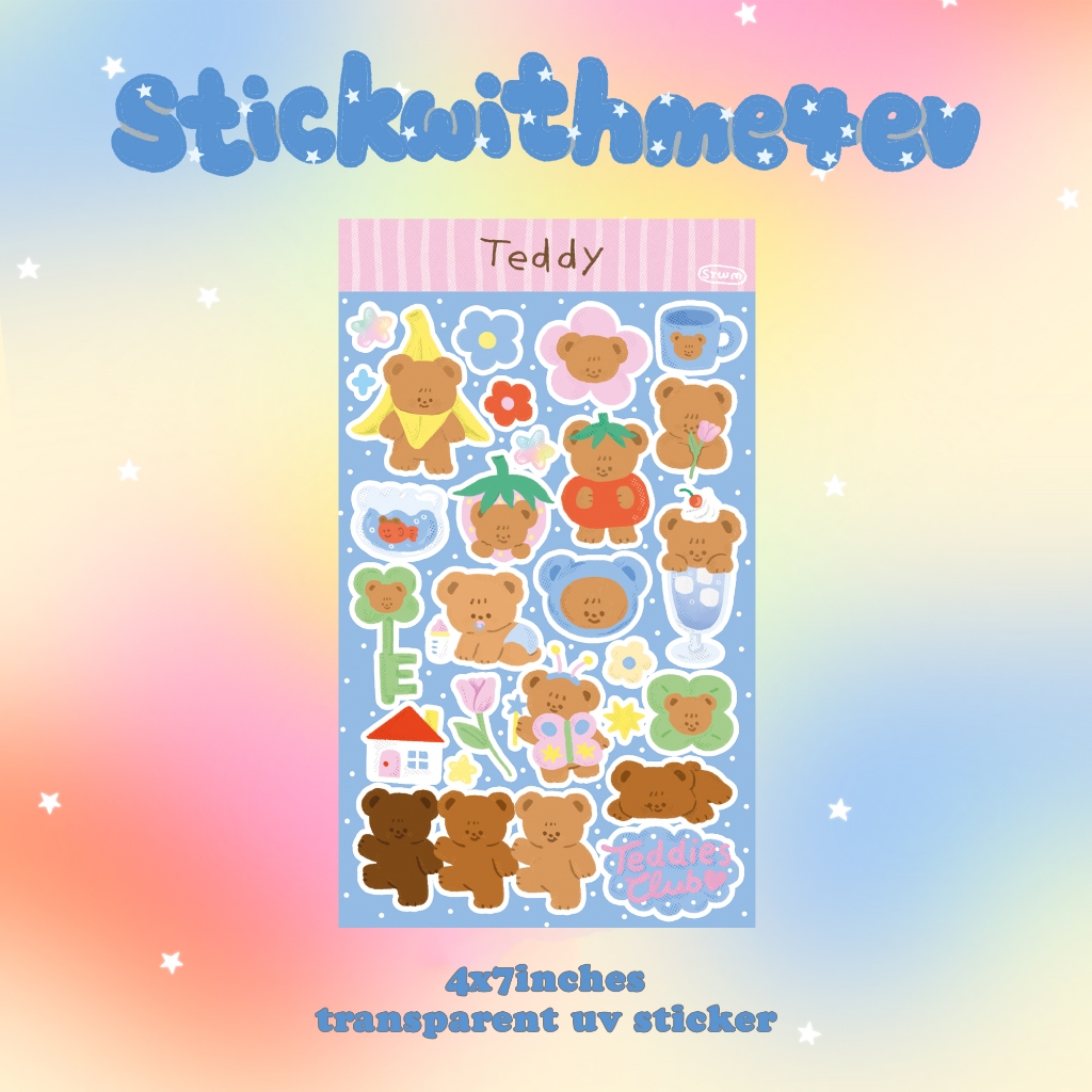 4x7in Teddy sticker สติกเกอร์ไดคัทน้องหมีเท๊ดดี้ ขอบใส กันน้ำ | Stickwithme4ev