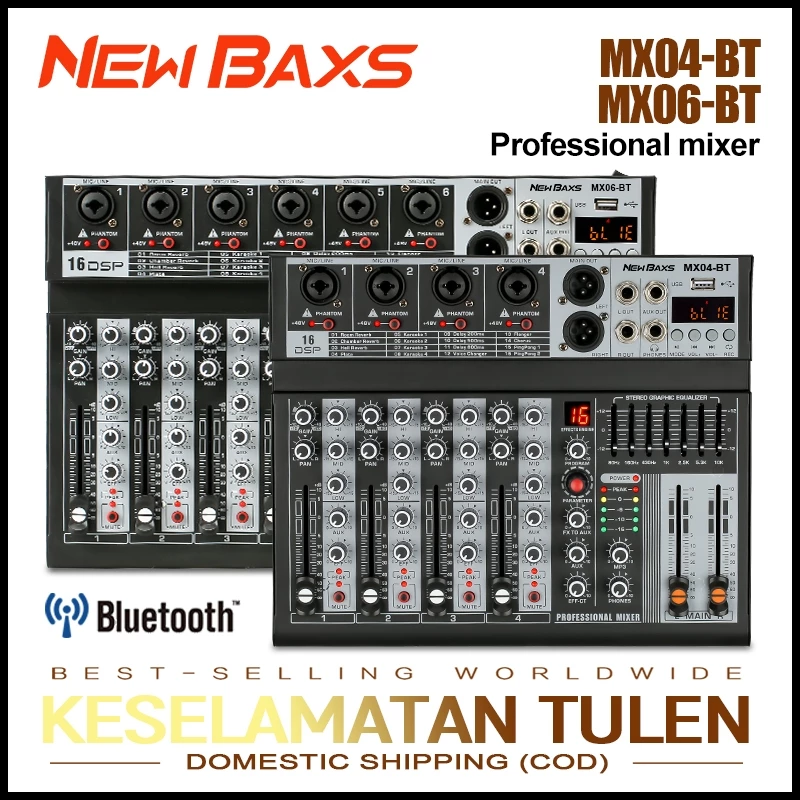 NEW BAXS เครื่องผสมเสียง เครื่องผสมมืออาชีพ มิกเซอร์ 4/6 ช่อง MX06-BT/MX04-BTเครื่องผสมสัญญาณ EQ ผล 99 DSP สัญญาณ USB