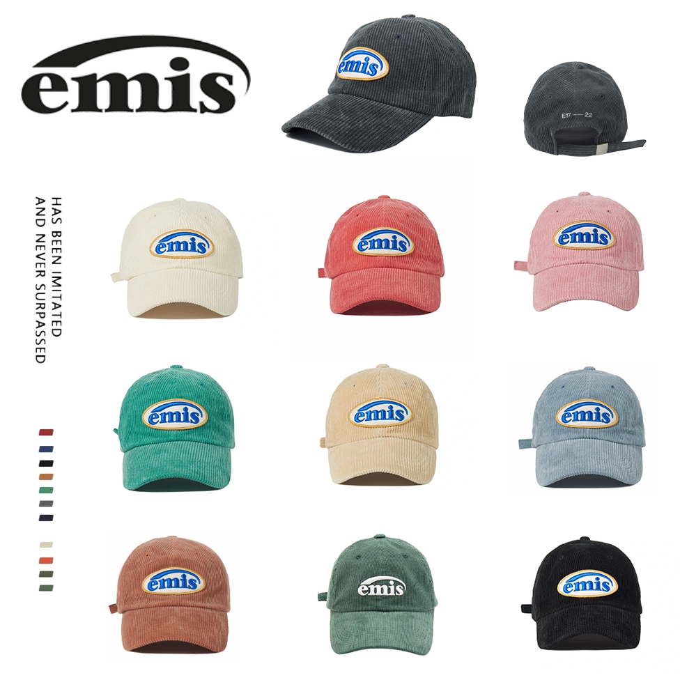 หมวก EMISของแท้ Letter Logo หมวกแก๊ปผ้าฝ้ายทรงแหลมสำหรับผู้ชายและผู้หญิงสไตล์คู่รักสไตล์เดียวกัน