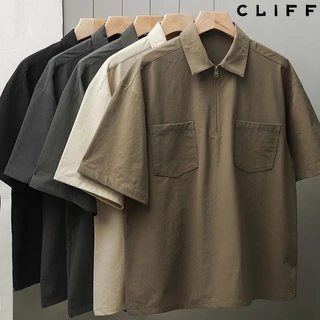CLIFF เสื้อโปโลผู้ชาย สีล้วน แขนสั้นคอปก กระเป๋า แมทช์ลุคง่าย แบบหลวม ชุดคู่รัก ลำลอง