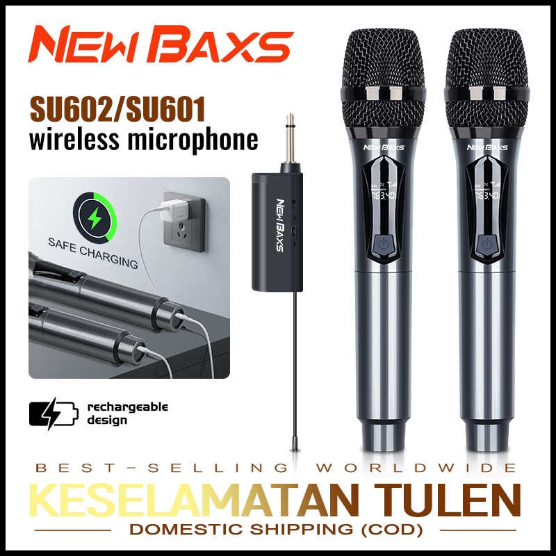 NEW BAXS SU601 / SU602ไมโครโฟนไร้สาย 2 ไมโครโฟนมือถือ 50 เมตรระยะทาง UHF คุณภาพเสียงระดับสูงเหมาะสำหรับงานเลี้ยงและการแส